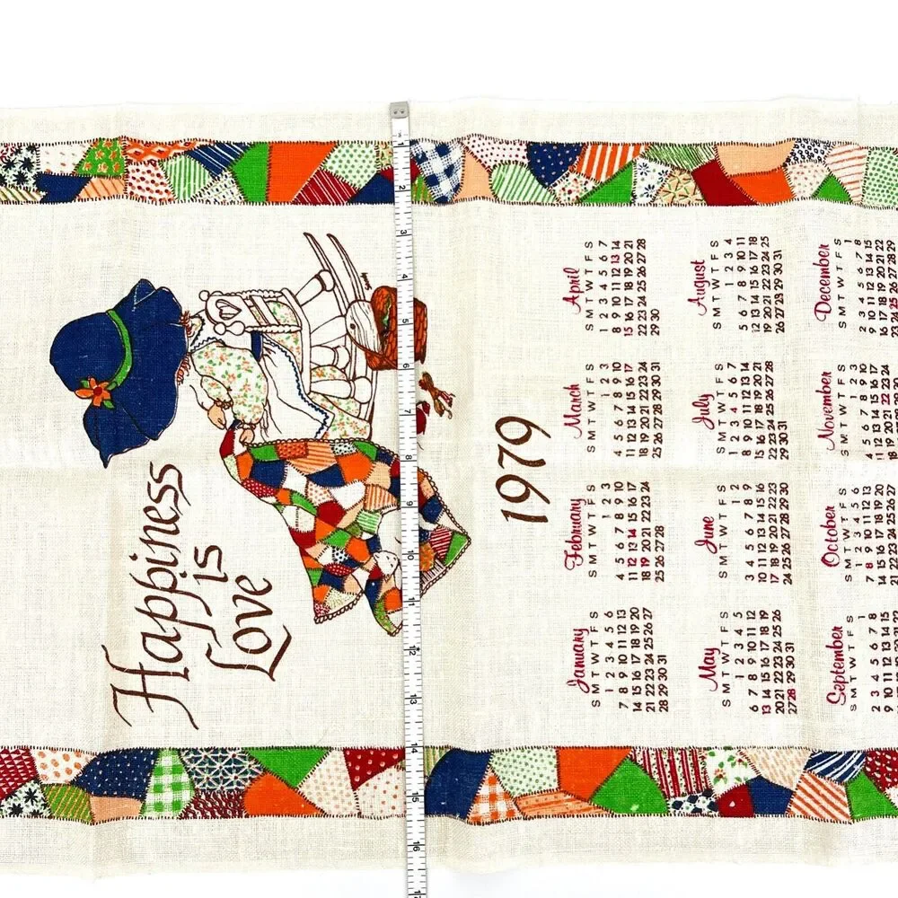 Vintage Linen Wall Calendar 1979 Girl Quilting Theme TV Movie Props